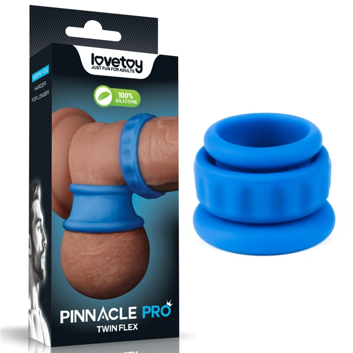 LoveToy Set 2 Inele de Penis Pinnacle Pro Twin Flex Silicon Albastru