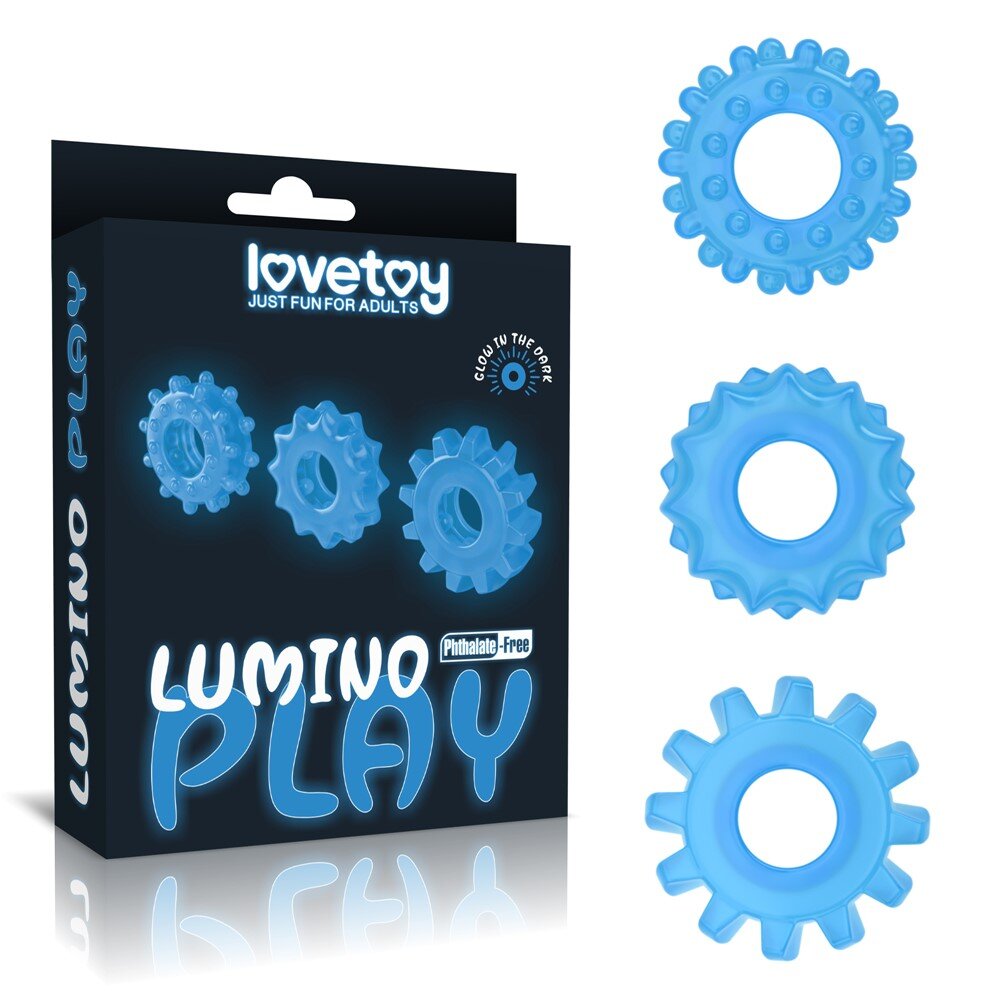 LoveToy Set 3 Inele Penis Lumino Play TPE Albastru