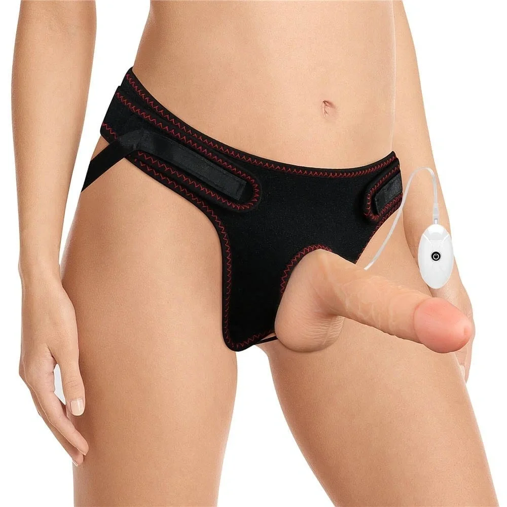 LoveToy Set Easy Strap-On cu Vibrator Detasabil 10 Moduri Vibratii TPE Natural 18 cm