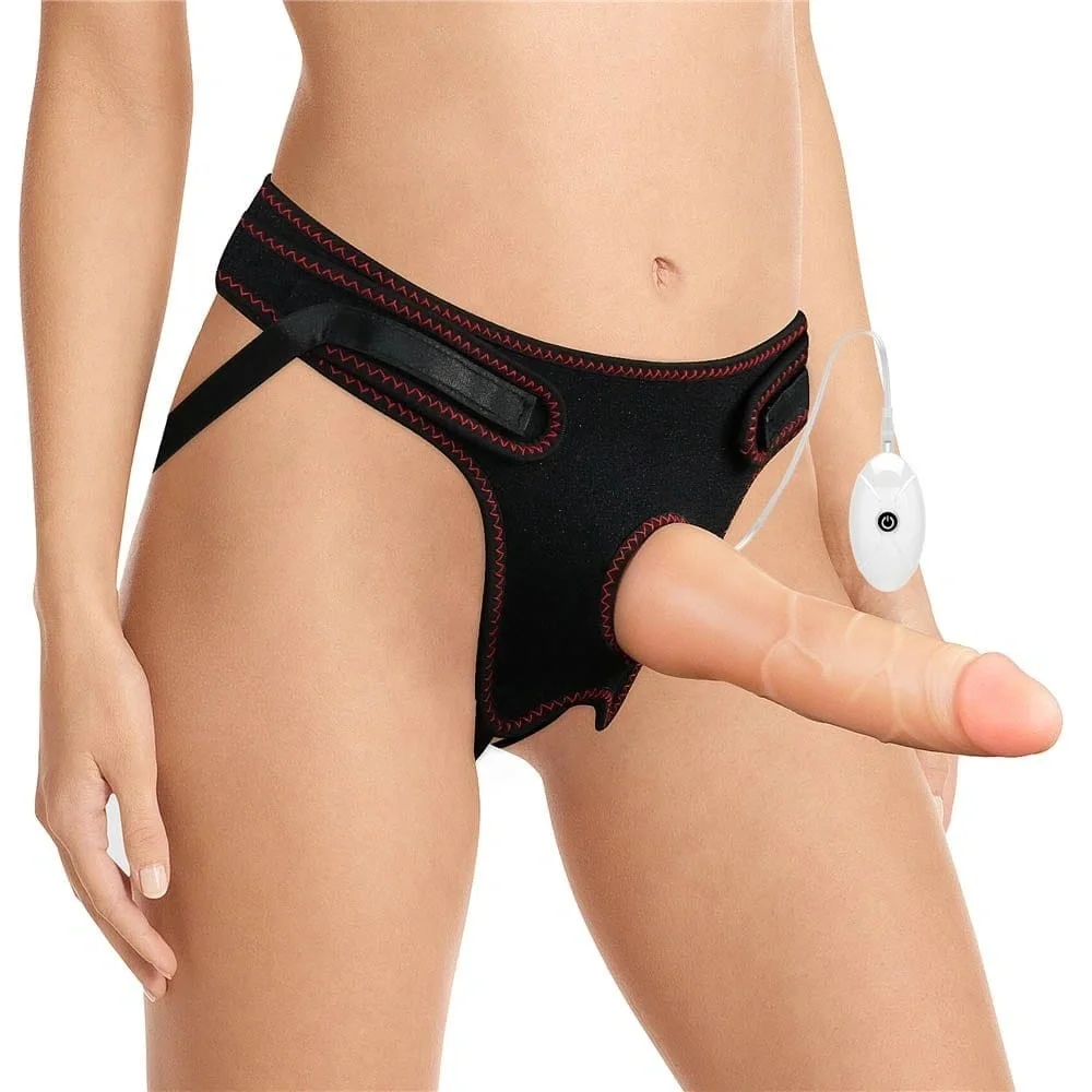 LoveToy Set Easy Strap-On cu Vibrator Detasabil 10 Moduri Vibratii TPE Natural 19 cm