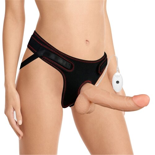 LoveToy Set Easy Strap-On cu Vibrator Detasabil 10 Moduri Vibratii TPE Natural 21.5 cm