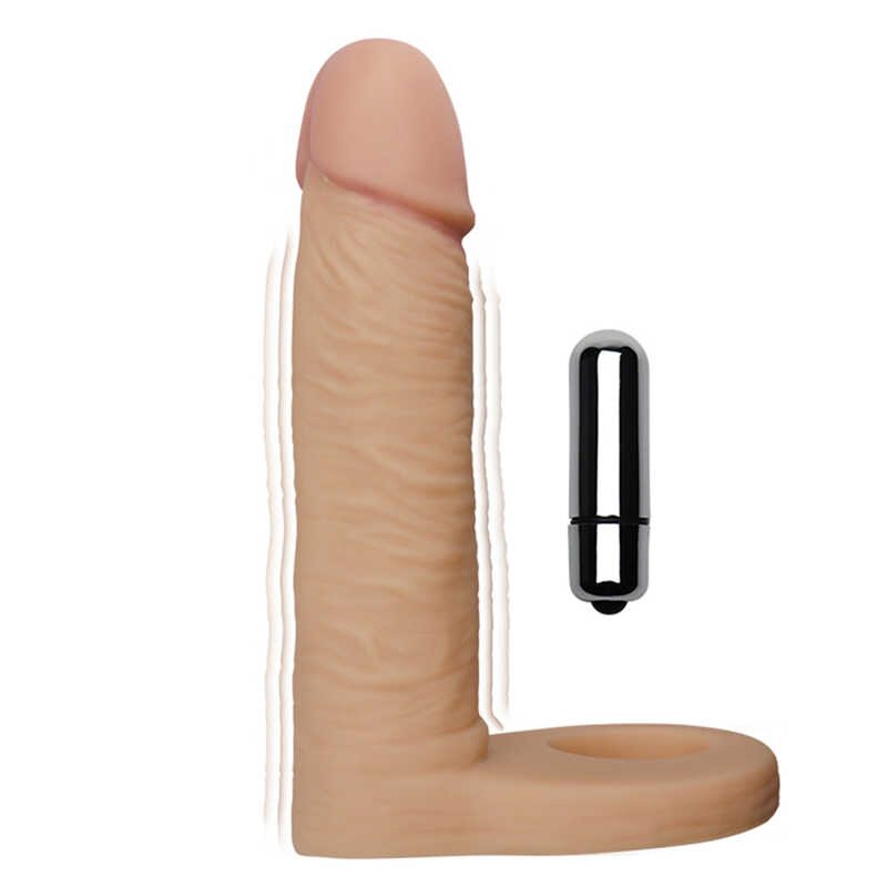 LoveToy Strap On cu Inel Penis cu Vibratii Ultra Soft Double Natural 17 cm