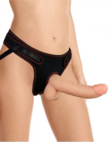 LoveToy Strap On Easy Dildo cu Testicule Detasabil PVC Natural 22 cm