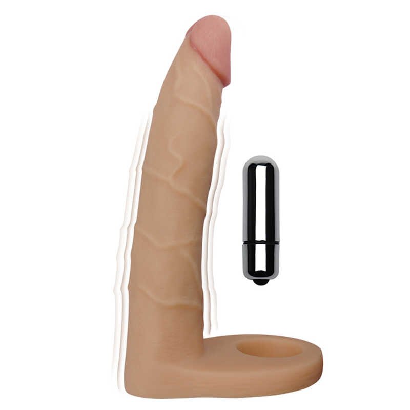 LoveToy Strap On Inel cu Vibratii The Ultra Soft Double Natural 18 cm