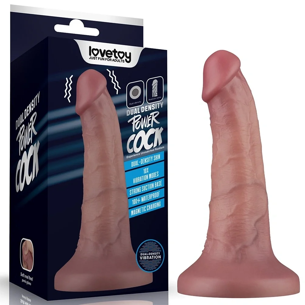 LoveToy Vibrator Realist Power Cock 10 Moduri Vibratii PVC Dubla Densitate USB Magnetic Natural 15.2 cm