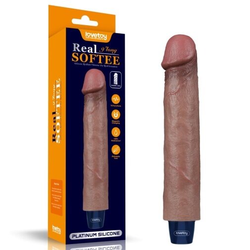 LoveToy Vibrator Realist Real Softee 10 Moduri Vibratii Silicon Platinat USB Maro 22.8 cm