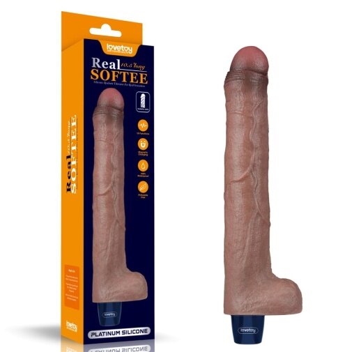 LoveToy Vibrator Realist Real Softee 10 Moduri Vibratii Silicon Platinat USB Maro 26.6 cm