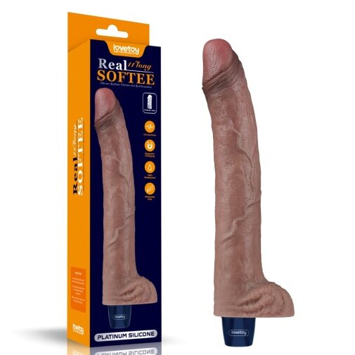 LoveToy Vibrator Realist Real Softee 10 Moduri Vibratii Silicon Platinat USB Maro 28 cm