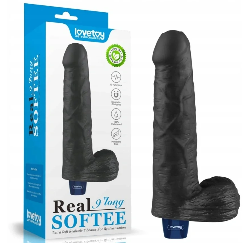LoveToy Vibrator Realist REAL SOFTEE 10 Moduri Vibratii TPE Negru 22.6 cm