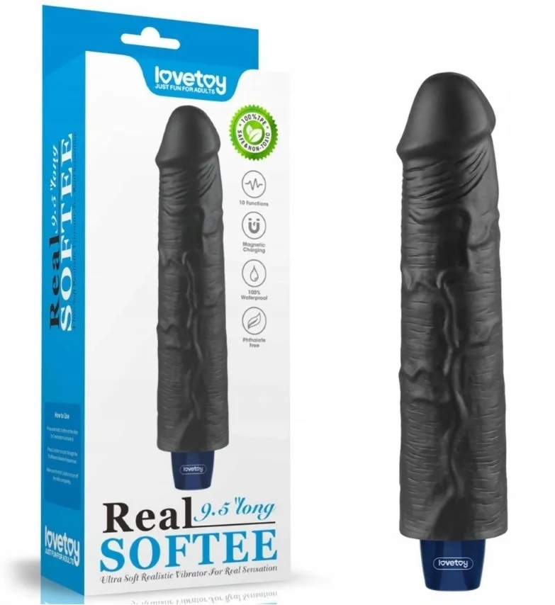 LoveToy Vibrator Realist REAL SOFTEE 10 Moduri Vibratii TPE Negru 23.7 cm