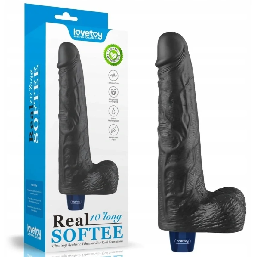 LoveToy Vibrator Realist REAL SOFTEE 10 Moduri Vibratii TPE Negru 25.3 cm