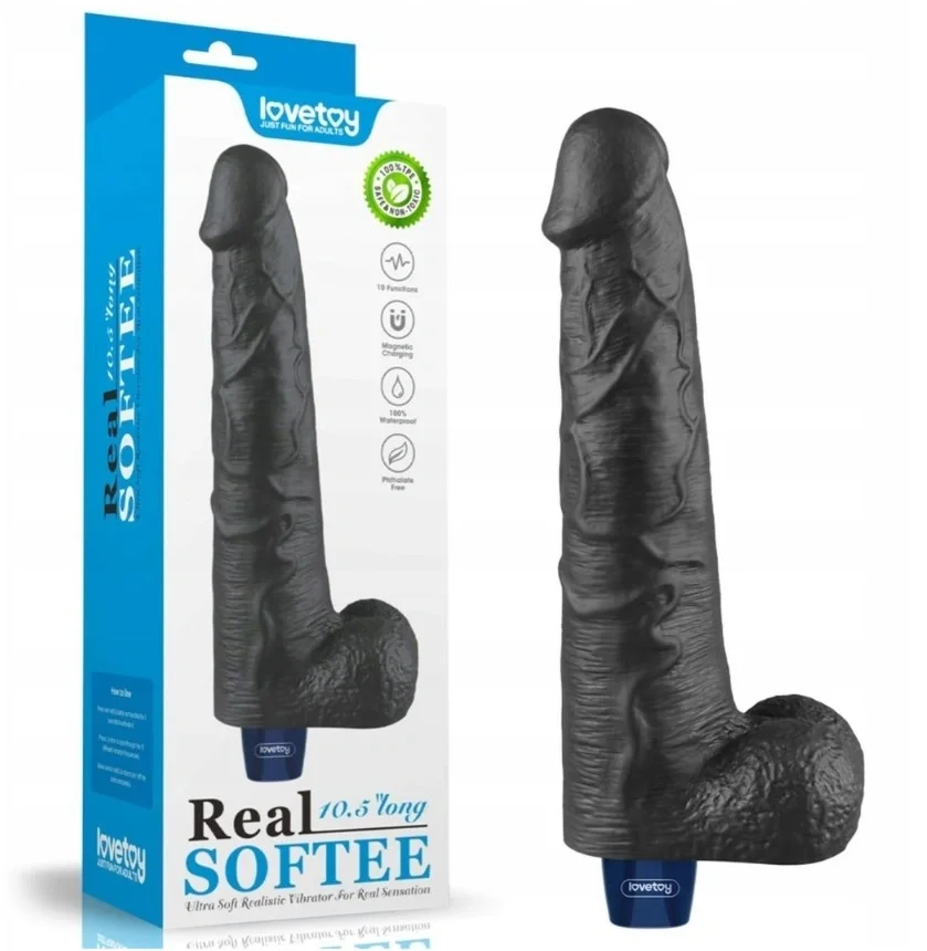 LoveToy Vibrator Realist REAL SOFTEE 10 Moduri Vibratii TPE Negru 27.2 cm