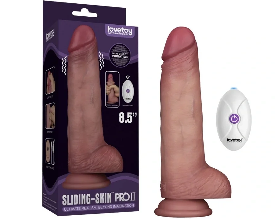 LoveToy Vibrator Realist Sliding-Skin PRO II Remote Control Silicon Dubla Densitate Maro 21.5 cm