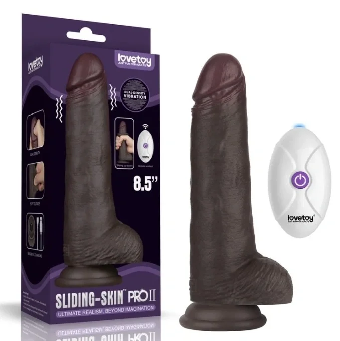 LoveToy Vibrator Realist Sliding-Skin PRO II Remote Control Silicon Dubla Densitate Negru 21.5 cm