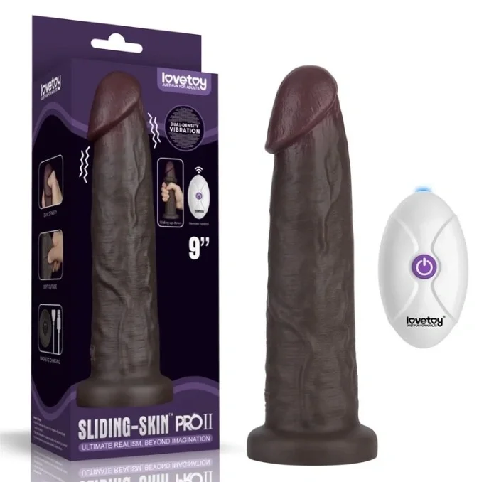 LoveToy Vibrator Realist Sliding-Skin PRO II Remote Control Silicon Dubla Densitate Negru 22.7 cm