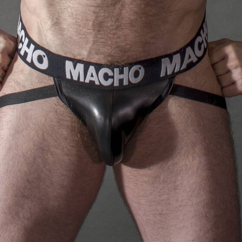 Macho Underwear Bikini Suspensor Jock Black Piele Ecologica Negru XL