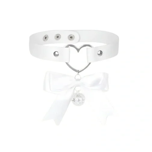 Mokko Toys Choker Heart cu Fundita si Clopotel Alb