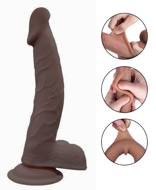 Mokko Toys Dildo Carlo Sliding&Bendable TPE Strat Dublu Maro 23 cm