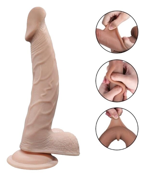 Mokko Toys Dildo Carlo Sliding&Bendable TPE Strat Dublu Natural 23 cm