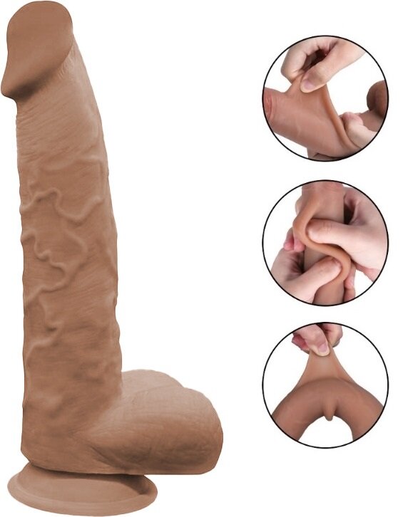 Mokko Toys Dildo Edan Sliding&Bendable TPE Strat Dublu Caramel 24 cm
