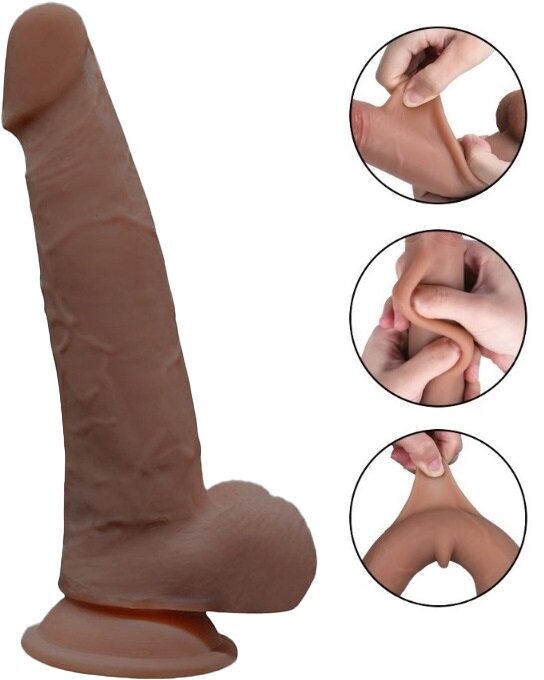 Mokko Toys Dildo Grey Sliding&Bendable TPE Strat Dublu Caramel 22 cm