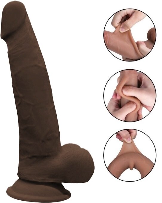 Mokko Toys Dildo Grey Sliding&Bendable TPE Strat Dublu Maro 22 cm