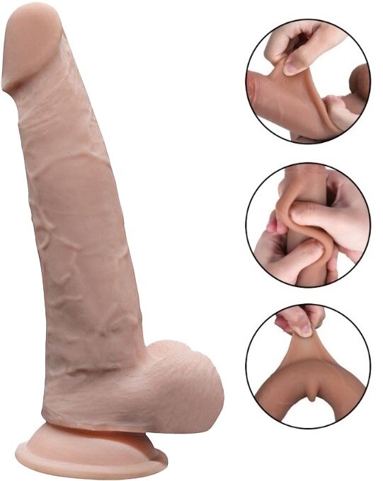 Mokko Toys Dildo Grey Sliding&Bendable TPE Strat Dublu Natural 22 cm