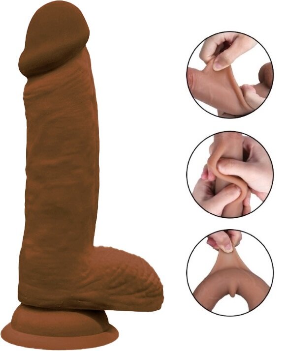 Mokko Toys Dildo Noah Sliding&Bendable TPE Strat Dublu Caramel 21.5 cm