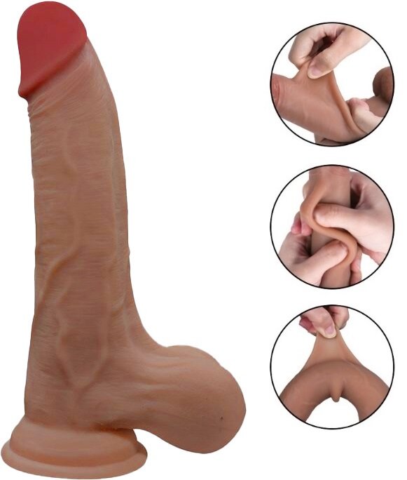 Mokko Toys Dildo Pablo Sliding&Bendable TPE Strat Dublu Caramel 22.5 cm