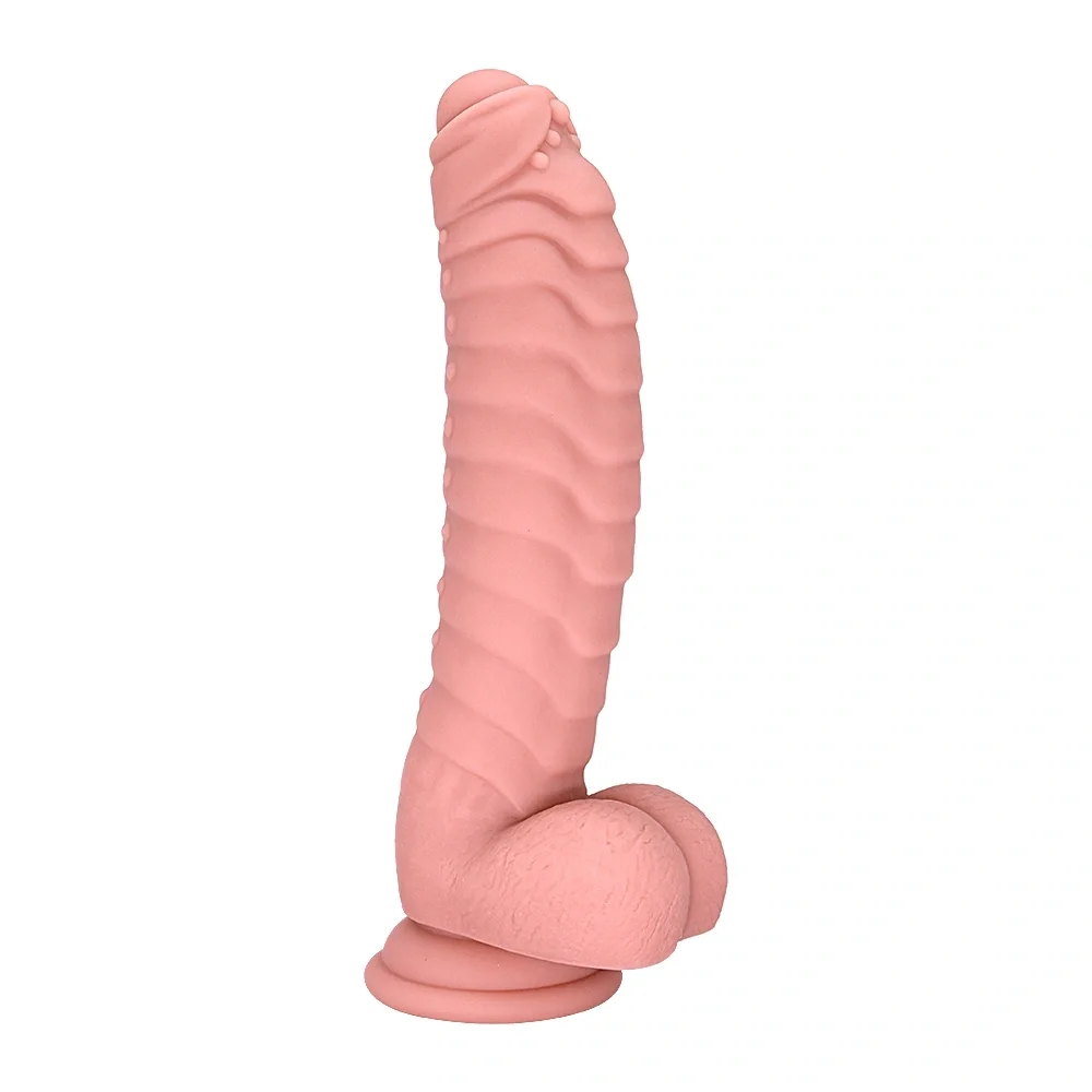 Mokko Toys Dildo Ribbed cu Ventuza Silicon Lichid Natural 22.5 cm
