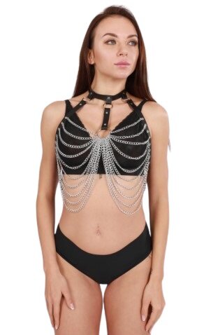 Mokko Toys Harness Chain Chest Piele Ecologica Negru S-L