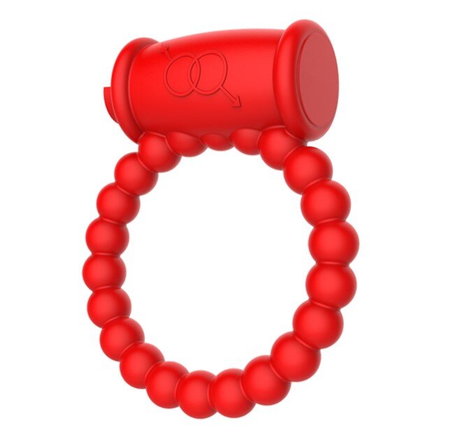 Mokko Toys Inel de Penis Beaded Ring cu Vibratii Silicon Rosu Good Vibes