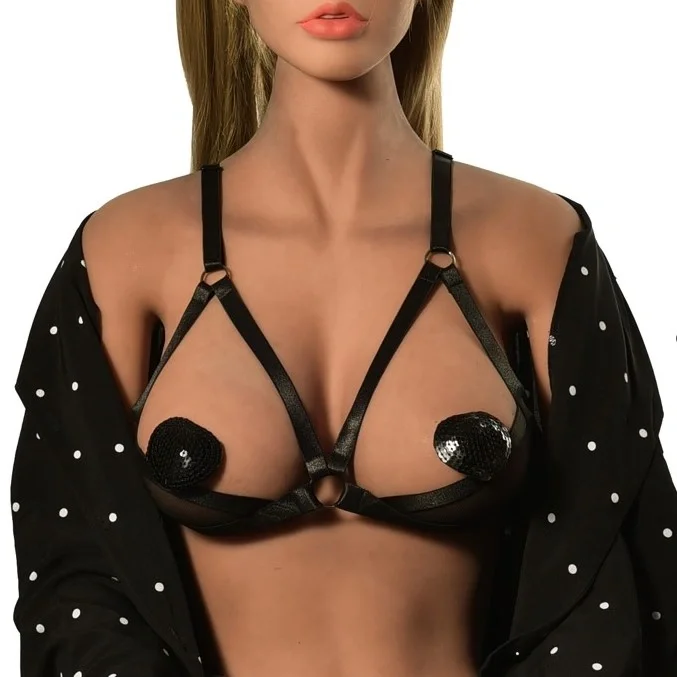 Mokko Toys Sutien Open Cups din Benzi Satinate Misty Negru S-L