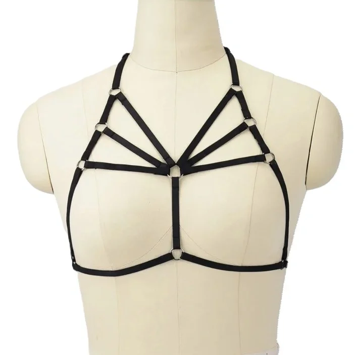 Mokko Toys Top Harness din Benzi Satinate Sexy Look Negru S-L