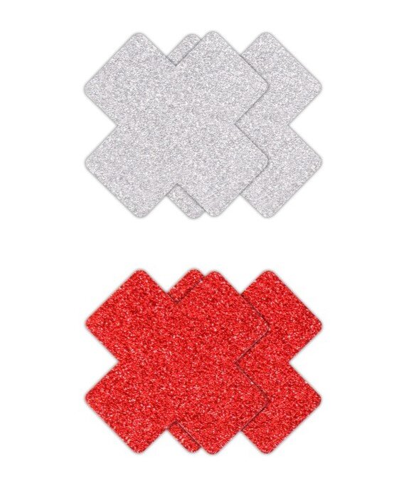 NsNovelties Set 2 Perechi Acoperitoare Sani Pasties Glitter Cross Argintiu/Rosu