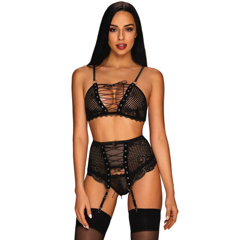 Obsessive Set 3 Piese Lenjerie Basitta Negru L/XL