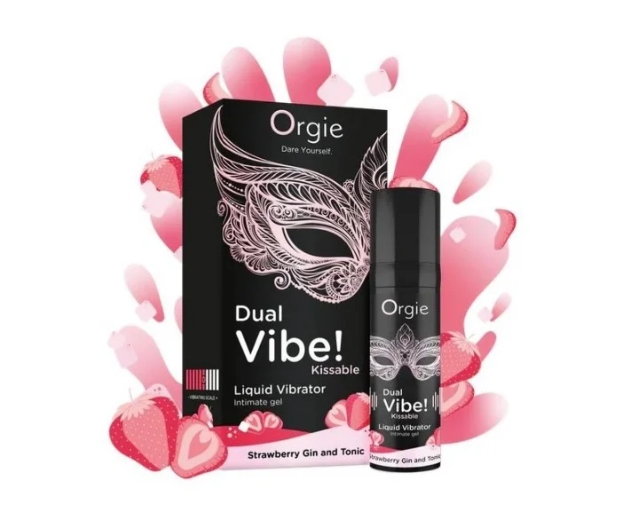 Orgie Gel Stimulator Kissable Vibrator Lichid Dual Vibe! Aroma Gin tonic si Capsuni 15 ml
