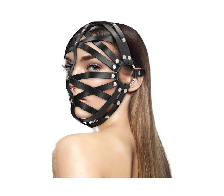 Ouch! Masca de Fata Fetish Cage Mask Pu Leather Negru