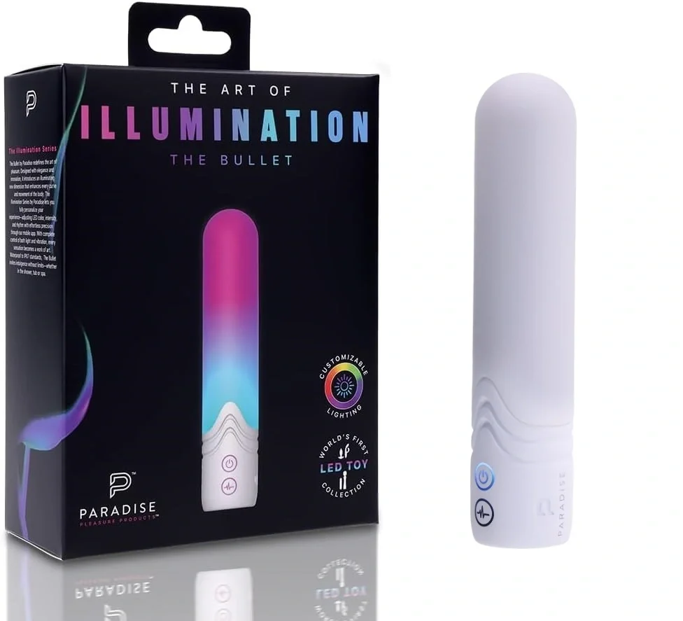 PARADISE Vibrator Illumination The Bullet Control Aplicatie Mobila Lumina Led Silicon USB Magnetic Alb 11.8 cm