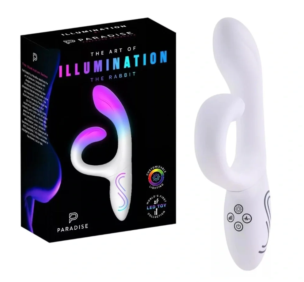 PARADISE Vibrator Illumination The Rabbit Control Aplicatie Mobila Lumina Led Silicon USB Magnetic Alb 21.6 cm