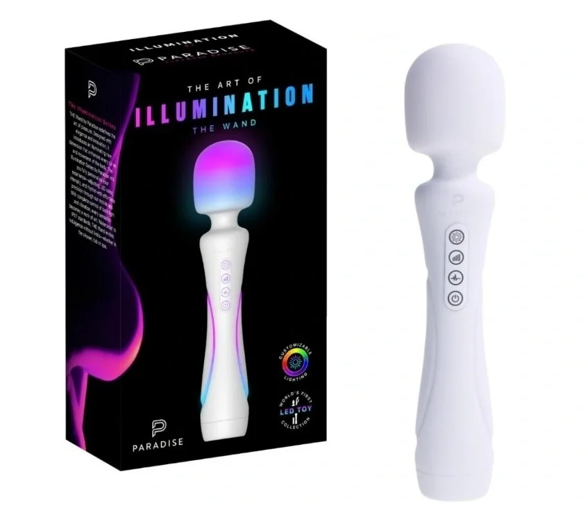 PARADISE Vibrator Illumination The Wand Control Aplicatie Mobila Lumina Led Silicon USB Magnetic Alb 22.8 cm