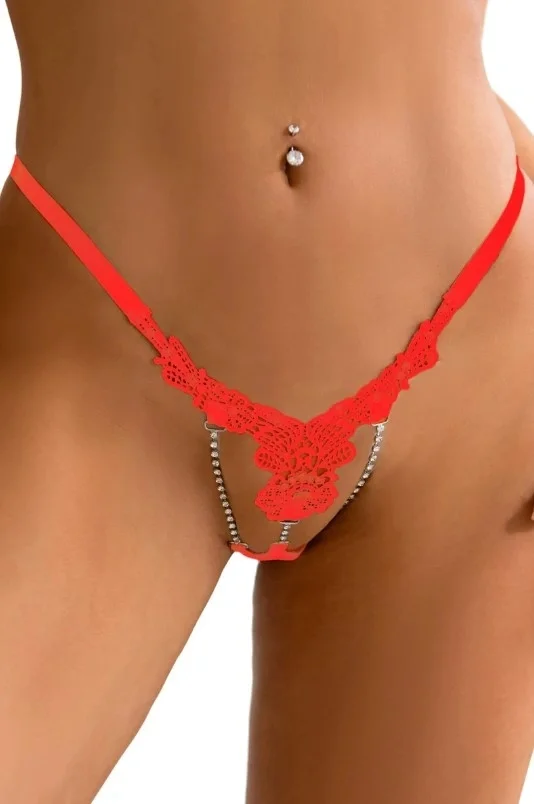 Paris Hollywood Bikini Tanga cu Cristale Stralucitoare Rosu S-L