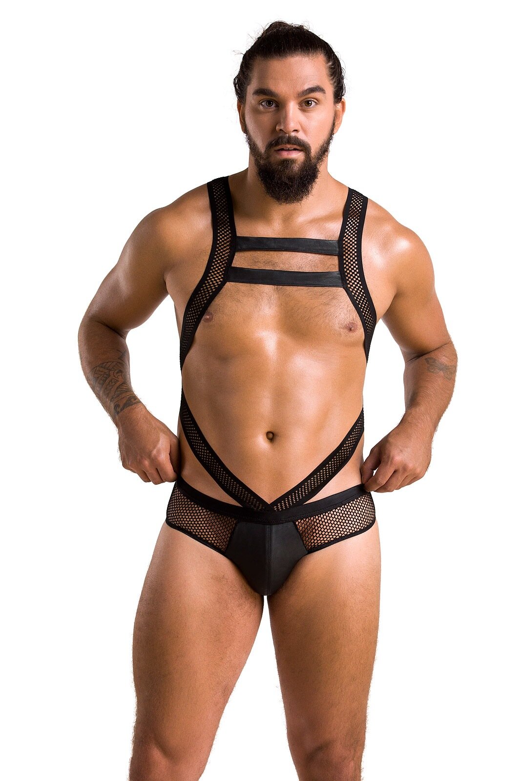 Passion Body Victor din Piele Ecologica si Plasa Negru L/XL