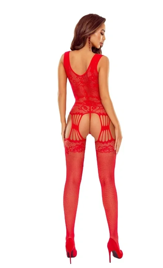 Passion Bodystocking Crotchless Sexy Fit Rosu S-L