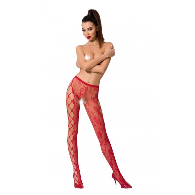 Passion Ciorapi Crotchless Sweet Roses Rosu S-L