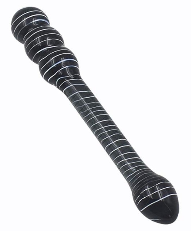 Passion Labs Dildo Black Double Dildo Sticla Premium Negru 20 cm Glass Series