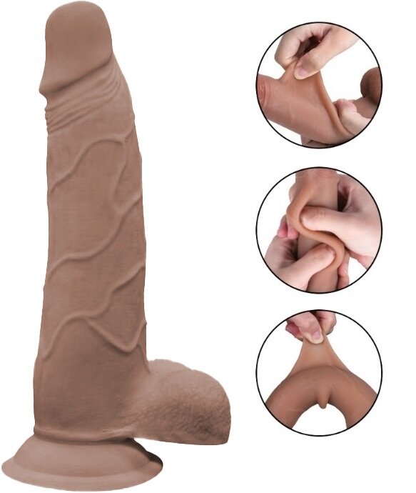 Passion Labs Dildo Evan Sliding&Bendable TPE Strat Dublu Caramel 22 cm