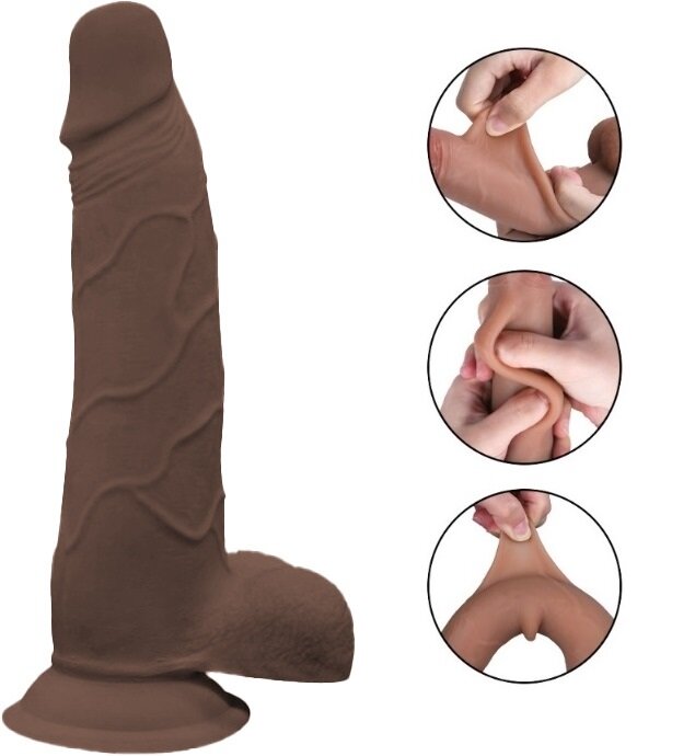 Passion Labs Dildo Evan Sliding&Bendable TPE Strat Dublu Maro 22 cm