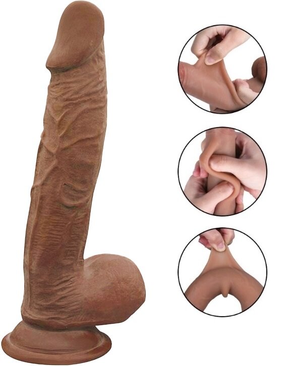 Passion Labs Dildo Nikki Sliding&Bendable TPE Strat Dublu Caramel 23.5 cm