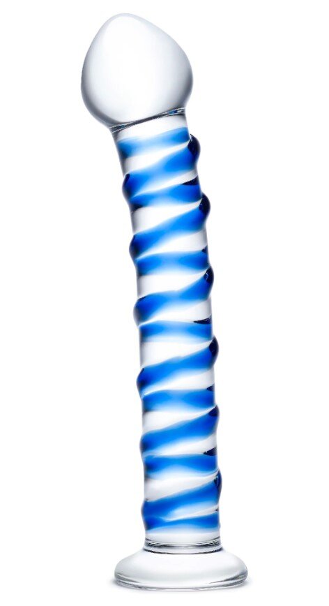 Passion Labs Dildo Spiral Sticla Premium Albastru 17 cm Glass Series